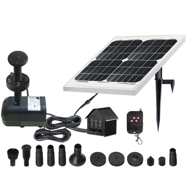 Bomba sumergible de células solares para exteriores, 20W, 4 luces LED, batería, fuente de agua de jardín con Control remoto