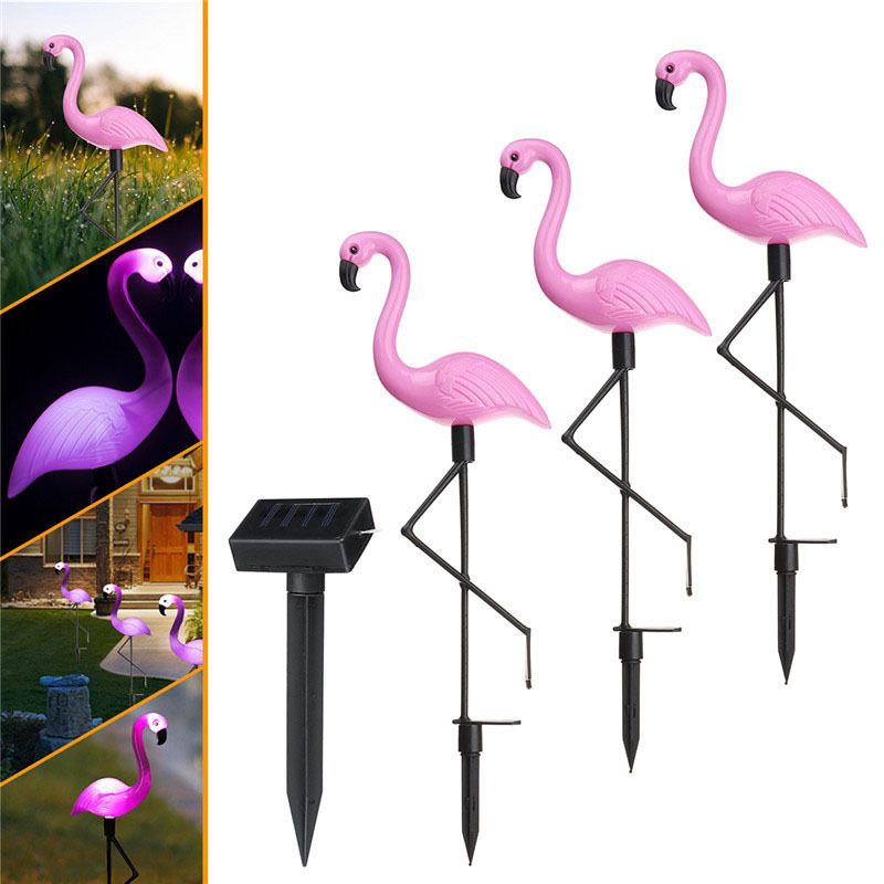 Luces decorativas solares para césped de flamencos rosados ​​para jardín al aire libre